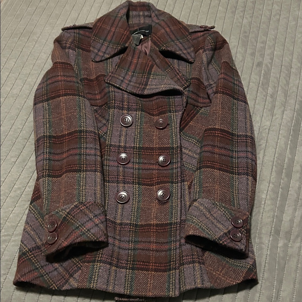 Purple Plaid Double-Breasted Peacoat